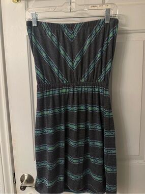 Mission Strapless Gray & Teal Patterned Summer Dress